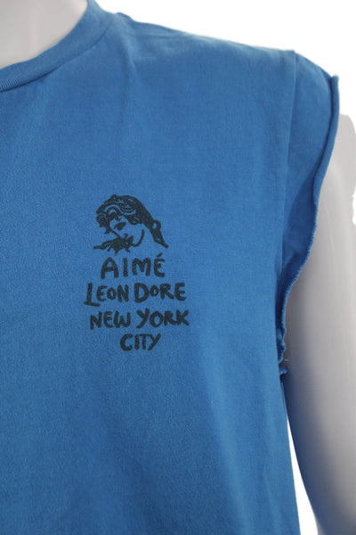 Aime Leon Dore Mens Muscle Tee Blue Graphic Cotton Sleeveless Crew Neck Size M
