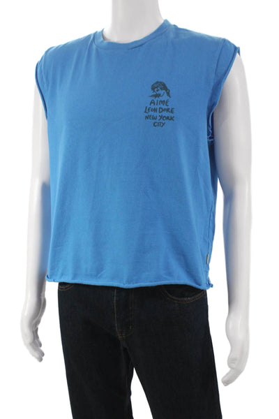 Aime Leon Dore Mens Muscle Tee Blue Graphic Cotton Sleeveless Crew Neck Size M