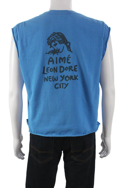 Aime Leon Dore Mens Muscle Tee Blue Graphic Cotton Sleeveless Crew Neck Size M