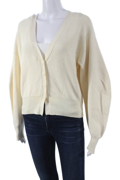 Oak + Fort Women Cardigan Ivory V Neck Viscose Long Sleeve Size M