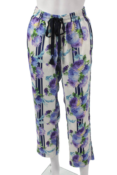 J Crew Women Cropped Floral Multicolor Drawstring Polyester Pants Size 6