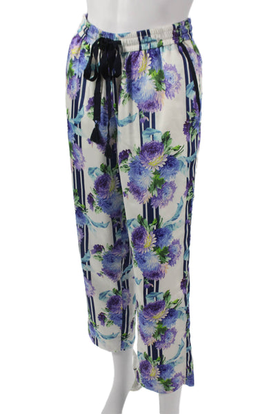 J Crew Women Cropped Floral Multicolor Drawstring Polyester Pants Size 6