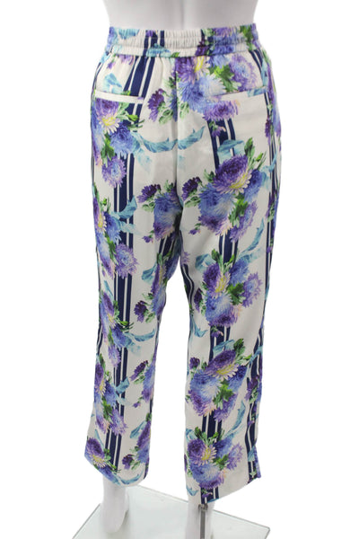 J Crew Women Cropped Floral Multicolor Drawstring Polyester Pants Size 6