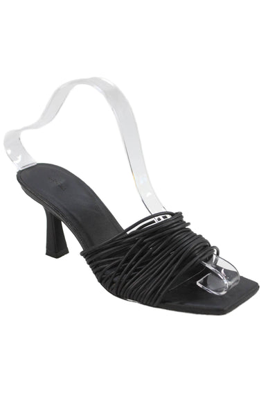 Oak + Fort Womens High Heel Strappy Leather Slide Sandals Black Size 7