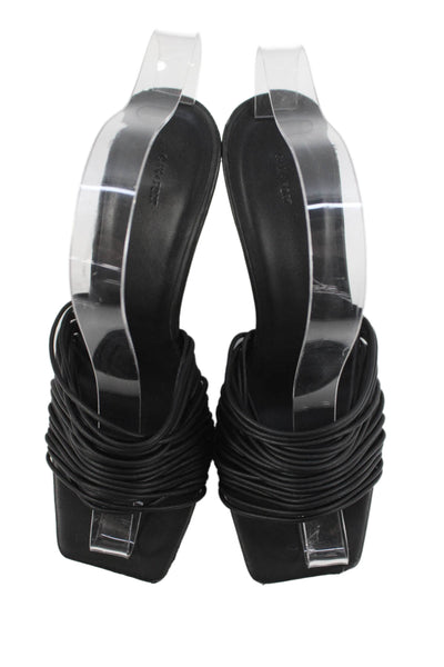Oak + Fort Womens High Heel Strappy Leather Slide Sandals Black Size 7
