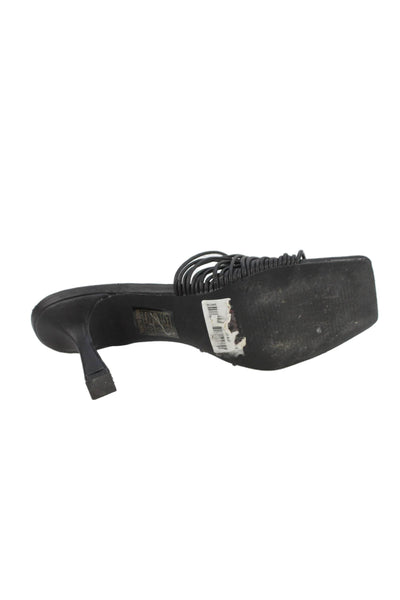 Oak + Fort Womens High Heel Strappy Leather Slide Sandals Black Size 7