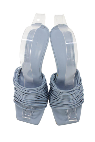Oak + Fort Womens High Heel Strappy Leather Slide Sandals Blue Size 7