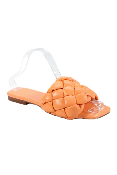 MARC FISHER LTD Womens Chunky Woven Leather Slide Sandals Orange Size 7.5M