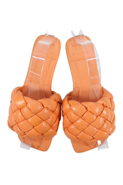 MARC FISHER LTD Womens Chunky Woven Leather Slide Sandals Orange Size 7.5M