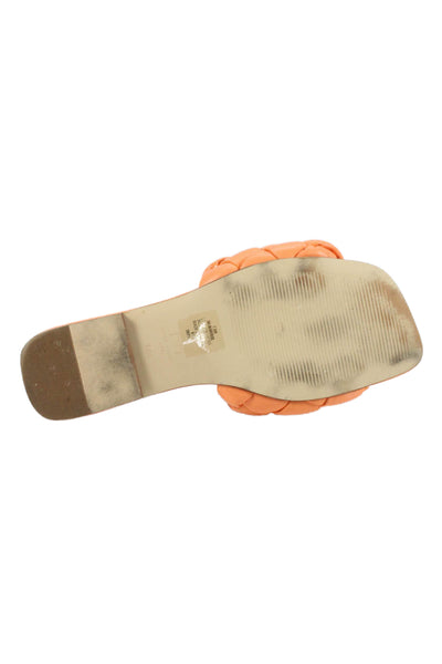 MARC FISHER LTD Womens Chunky Woven Leather Slide Sandals Orange Size 7.5M
