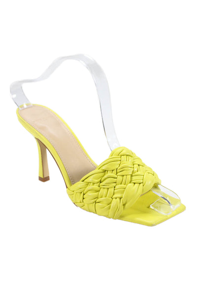 MARC FISHER LTD Womens High Heel Woven Leather Slide Sandals Yellow Size 7.5M