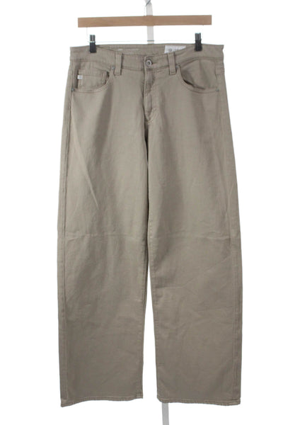 AG Adriano Goldschmied Womens Wide Leg Jeans Beige Low Rise 32in Size 28