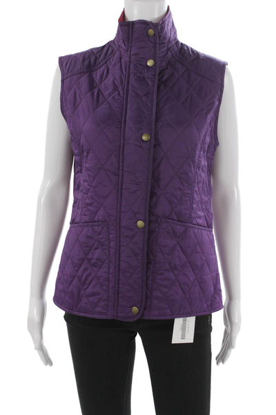 Barbour Women Purple Quilted Sleeveless Vest Argyle Polyamide Zip Size 8