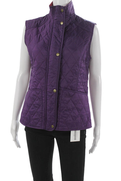 Barbour Women Purple Quilted Sleeveless Vest Argyle Polyamide Zip Size 8