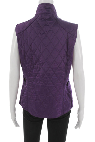 Barbour Women Purple Quilted Sleeveless Vest Argyle Polyamide Zip Size 8