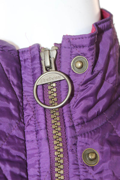 Barbour Women Purple Quilted Sleeveless Vest Argyle Polyamide Zip Size 8