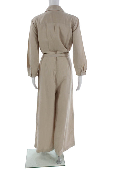 J. Mclaughlin Women Beige Lyocell Jumpsuit Long Sleeve Collared Button Size M