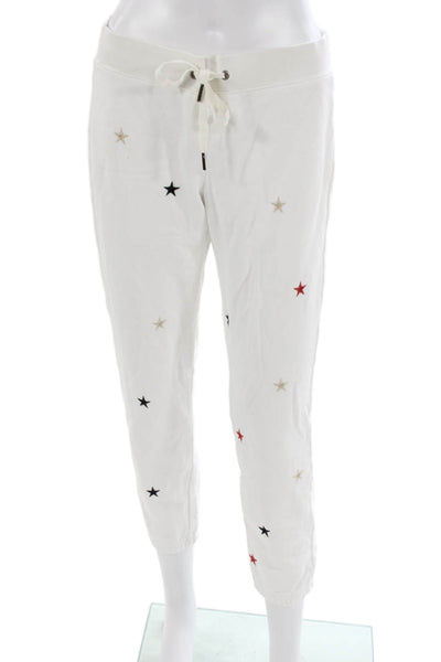 Pam & Gela Womens White Cotton Jogger Pants Stars Drawstring Size S