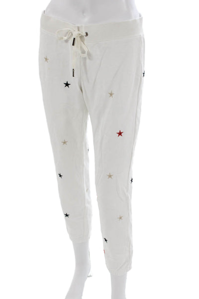 Pam & Gela Womens White Cotton Jogger Pants Stars Drawstring Size S