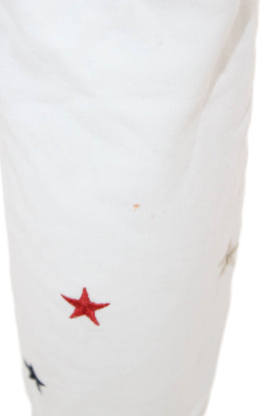 Pam & Gela Womens White Cotton Jogger Pants Stars Drawstring Size S