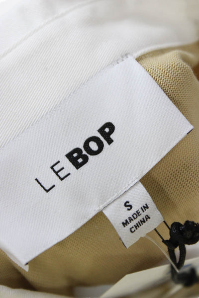 Le Bop Women Beige Striped Collared Short Sleeve Shirt Dress 100% Cotton Size S
