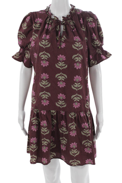 Entro Womens Shift Dress Red Short Sleeve Round Neck Cotton Size M