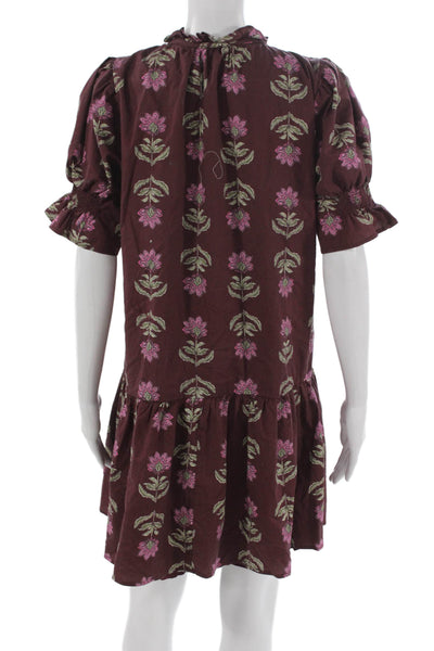 Entro Womens Shift Dress Red Short Sleeve Round Neck Cotton Size M