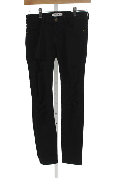 Frame Womens Skinny Jeans Black Low Rise Button Cotton Blend Size 26