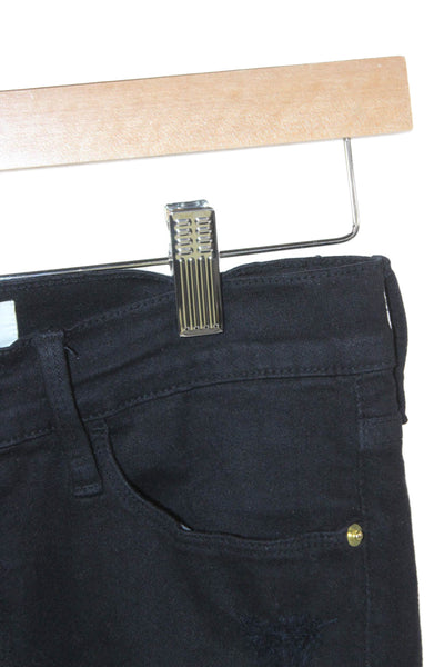 Frame Womens Skinny Jeans Black Low Rise Button Cotton Blend Size 26
