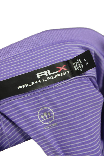 Ralph Lauren Mens Purple Striped Polo Shirt Short Sleeve Wicking Size L