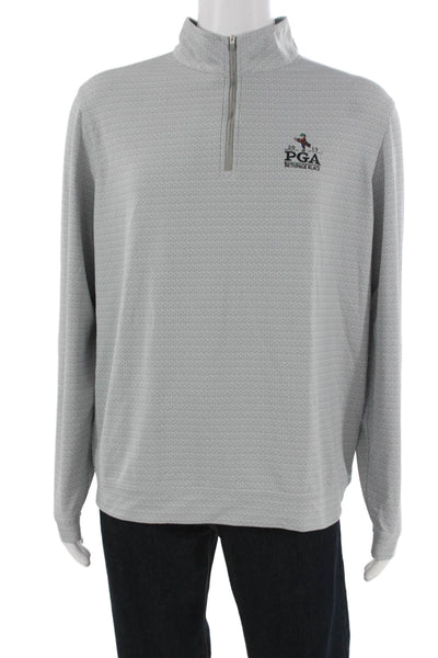 Peter Millar Mens Basic Casual Gray Long Sleeve Collared Zip T Shirt Size L