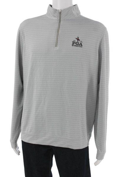 Peter Millar Mens Basic Casual Gray Long Sleeve Collared Zip T Shirt Size L