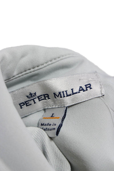 Peter Millar Mens Basic Casual Gray Long Sleeve Collared Zip T Shirt Size L