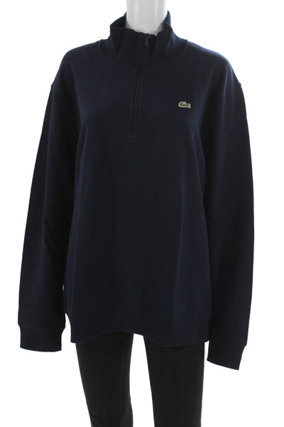 Lacoste Unisex Cotton Mock Neck Zip Pullover Sweatshirt Blue Size 6