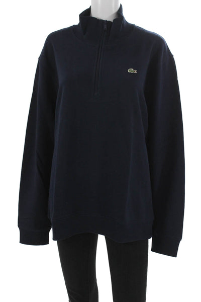 Lacoste Unisex Cotton Mock Neck Zip Pullover Sweatshirt Blue Size 6