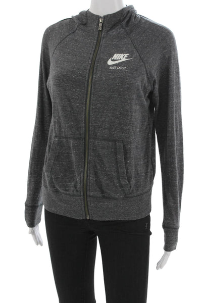 Nike Womens Full Zip Hoodie Gray Organic Cotton Long Sleeve Size XL