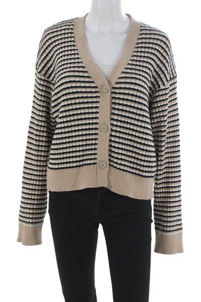 Monrow Womens Beige Striped V Neck Cardigan Sweater Size S