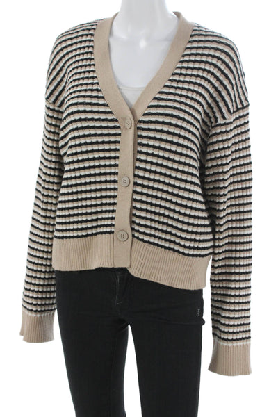 Monrow Womens Beige Striped V Neck Cardigan Sweater Size S