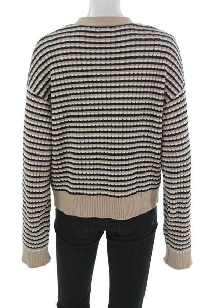Monrow Womens Beige Striped V Neck Cardigan Sweater Size S