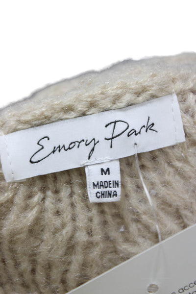Emory Park Women Beige V-Neck Long Sleeve Cardigan Sweater Size M