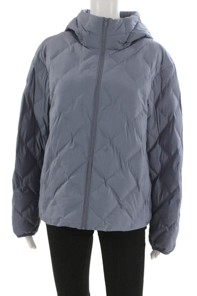 Uniqlo Women Puffer Jacket Gray Argyle Polyester Zip Long Sleeve Size M