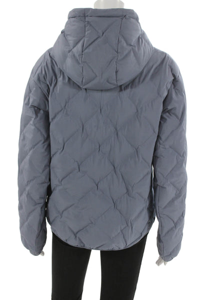 Uniqlo Women Puffer Jacket Gray Argyle Polyester Zip Long Sleeve Size M