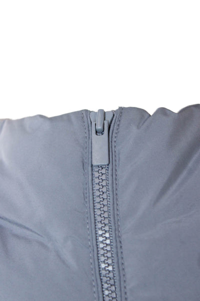 Uniqlo Women Puffer Jacket Gray Argyle Polyester Zip Long Sleeve Size M