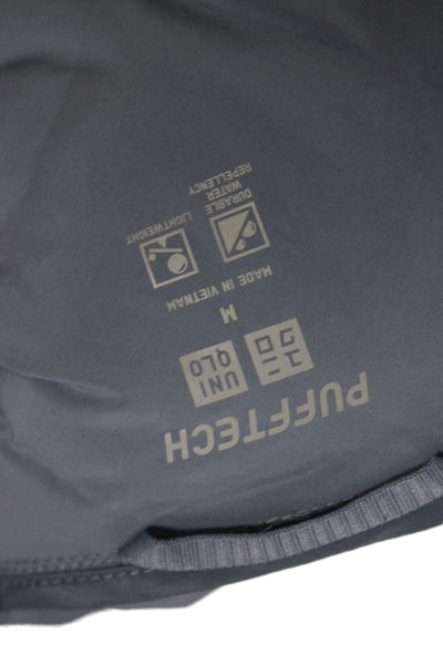 Uniqlo Women Puffer Jacket Gray Argyle Polyester Zip Long Sleeve Size M