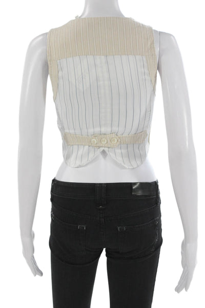 Les Coyotes De Paris Womens Striped V Neck Sleeveless Vest Beige Button Size 12