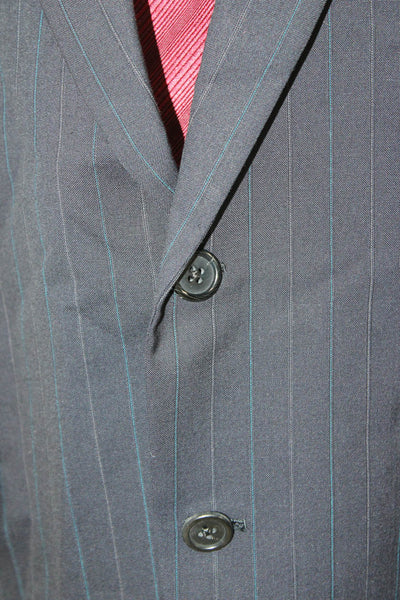 Hickey Freeman Mens Blue Striped Wool Blazer Size 43