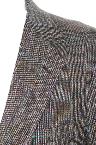 Stafford Mens Brown Plaid Wool Blazer Size 42