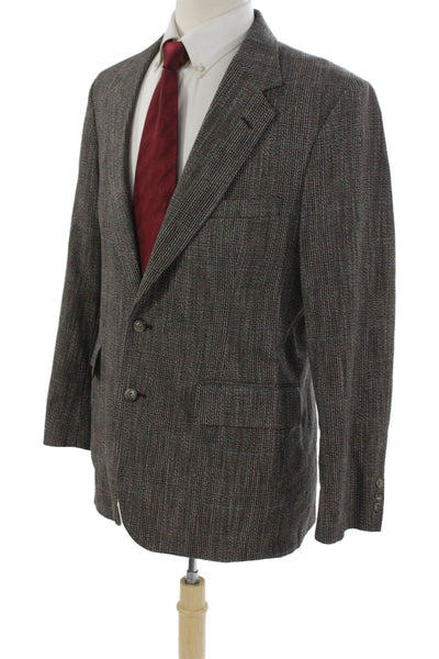 Stafford Mens Brown Plaid Wool Blazer Size 42