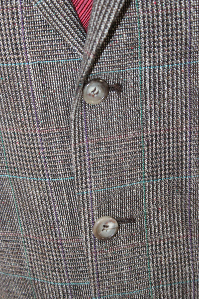 Stafford Mens Brown Plaid Wool Blazer Size 42
