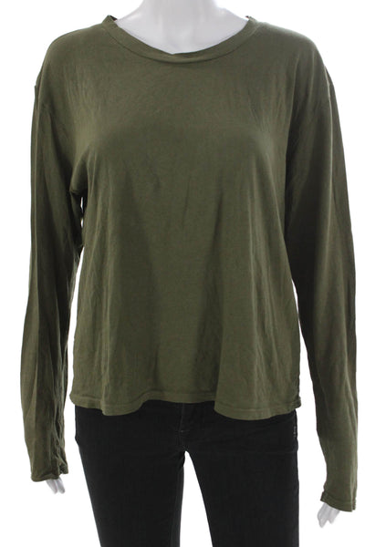 Perfect White Tee Women Long Sleeve T-Shirt Green Round Neck Cotton Size M